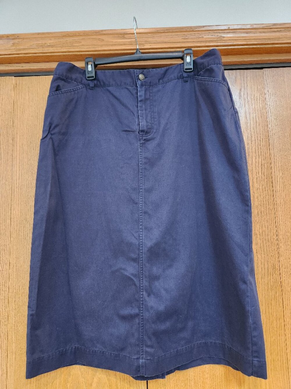 CJ Banks Navy Blue Cotton Midi Skirt Plus Size 16W Wrinkle Free